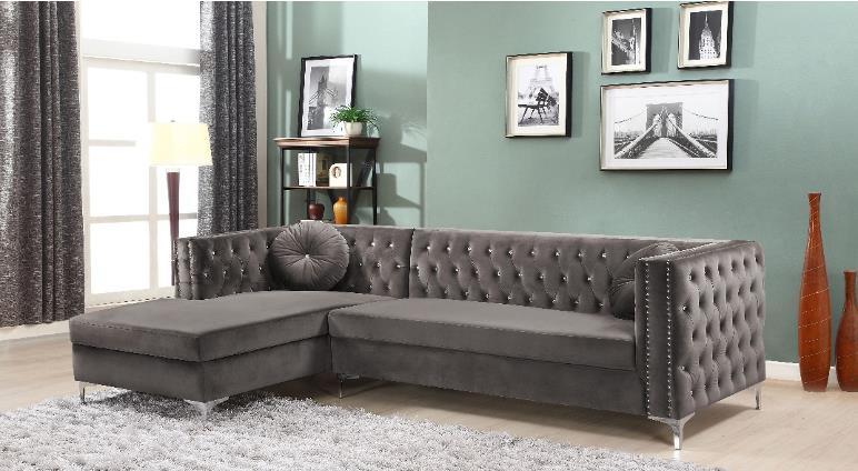 Sophie 2PC Grey Velvet Sectional W/Storage