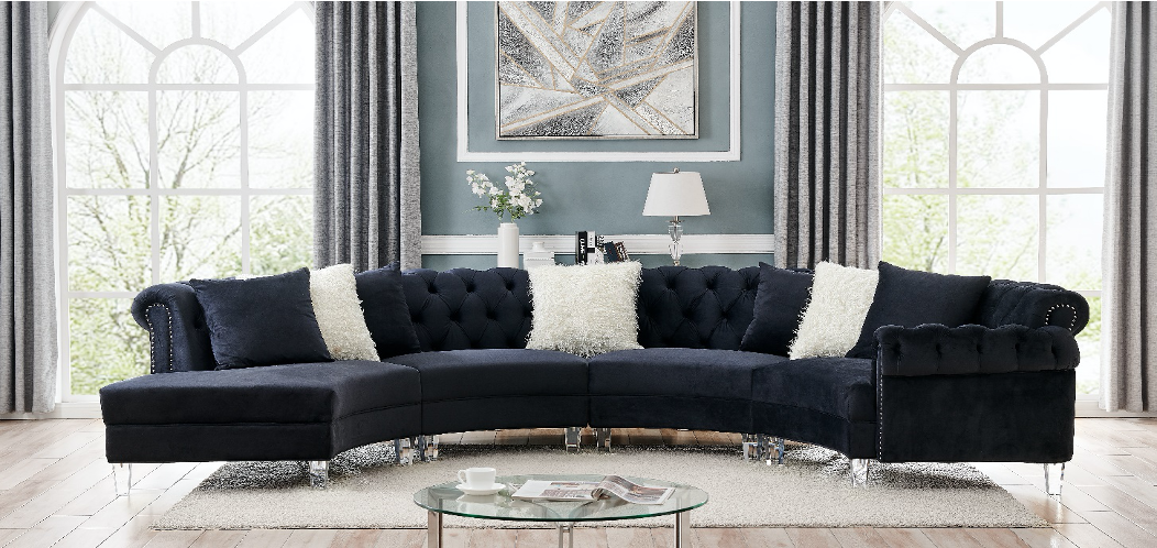 Liliana 4PC Black Velvet Sectional