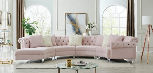 Liliana 4PC Pink Velvet Sectional