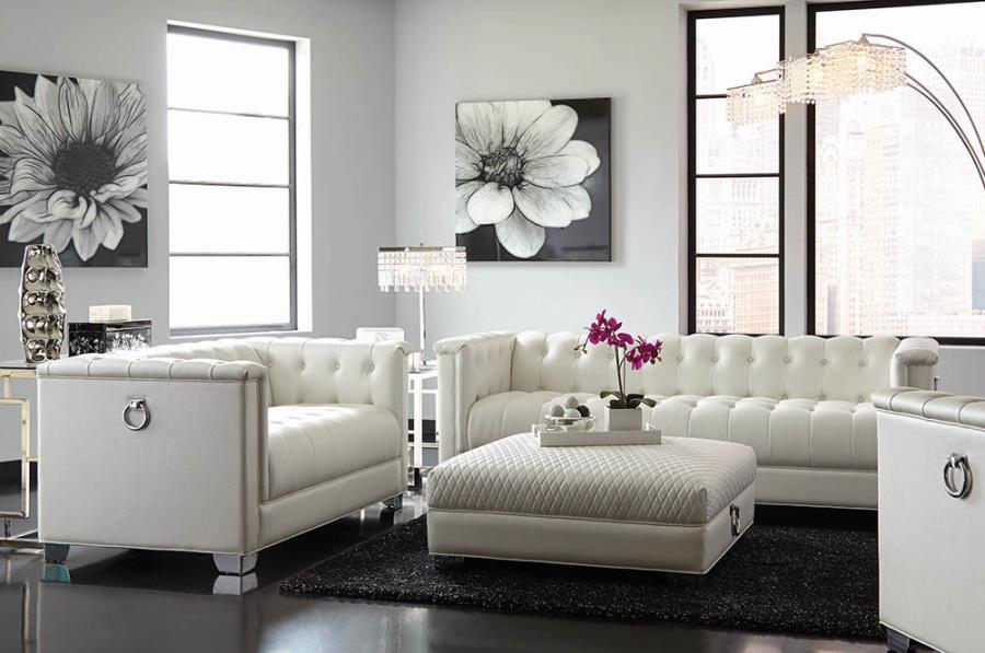 Chaviano Upholstered Tufted Living Room Set Pearl White