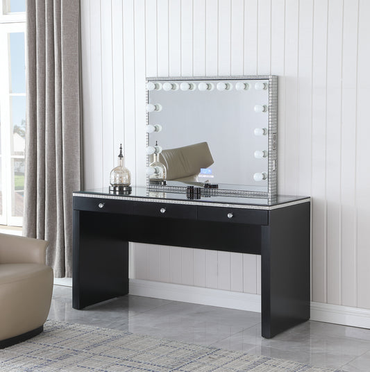 Black Vanity Desk W/ Bluetooth Hollywood Mirror