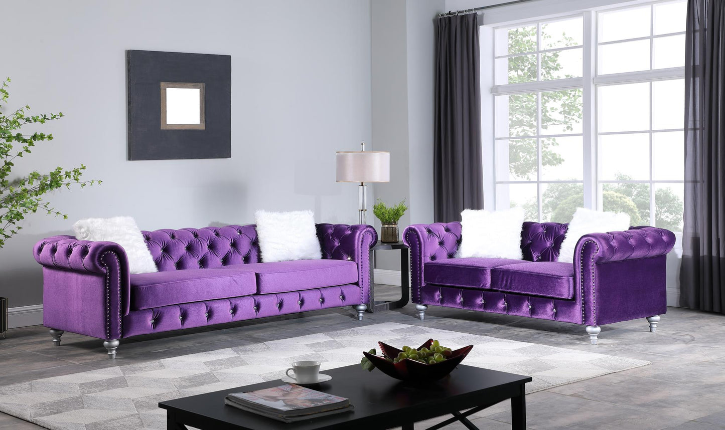 Aya 2PC Purple Velvet Sofa & Loveseat