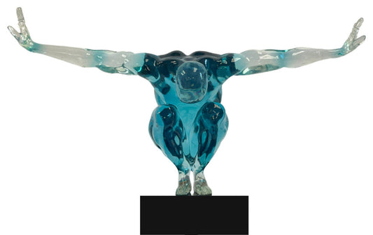 Saluting Man Sculpture // Small Clear Blue Resin
