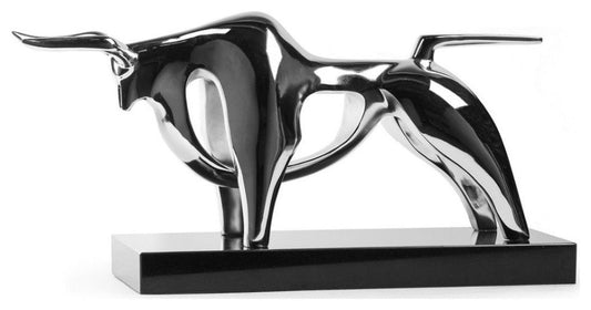Finesse Decor, Modern Bull Sculpture, Chrome