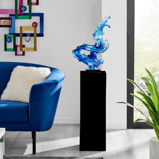 Ocean Blue Cortes Bay Wave Floor Sculpture With Black Stand, 43" Tall