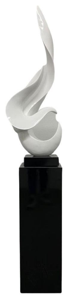 Flame Floor Sculpture With White Stand, 44" Tall, White/Black