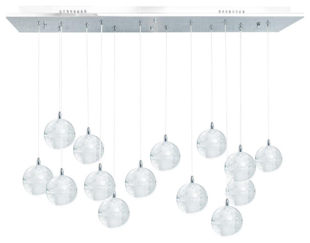 14-Light Crystal Spheres Chandelier, Rectangular Chrome Canopy