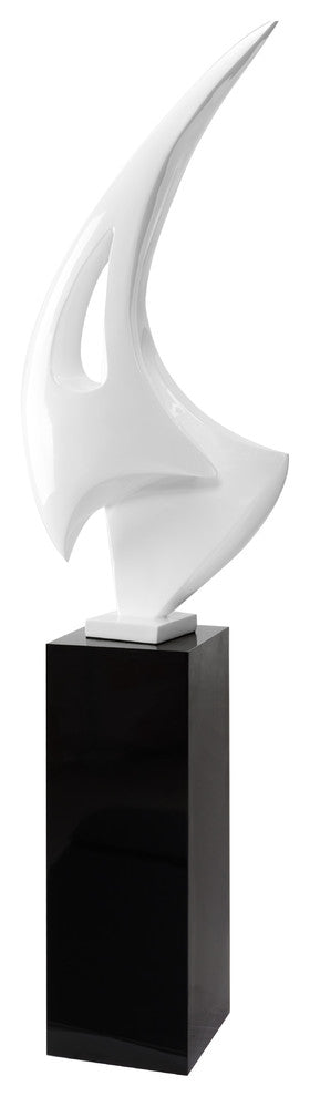 Sail Floor Sculpture With Black Stand, 70" Tall, White