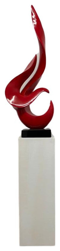 Flame Floor Sculpture With White Stand, 44" Tall, Red/White