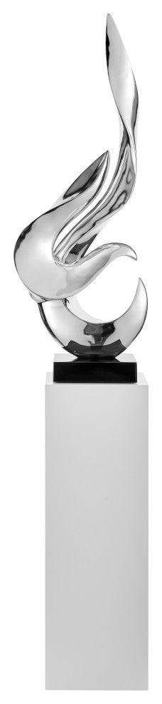 Flame Floor Sculpture With White Stand, 44" Tall, Chrome/White