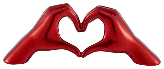 Heart Hands Sculpture, Metallic Red