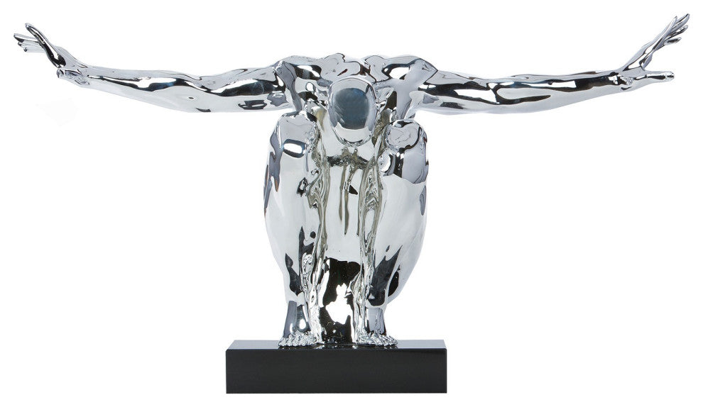 Saluting Man Sculpture, Large, Chrome, Small