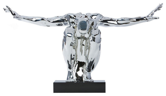 Saluting Man Sculpture, Large, Chrome, Small