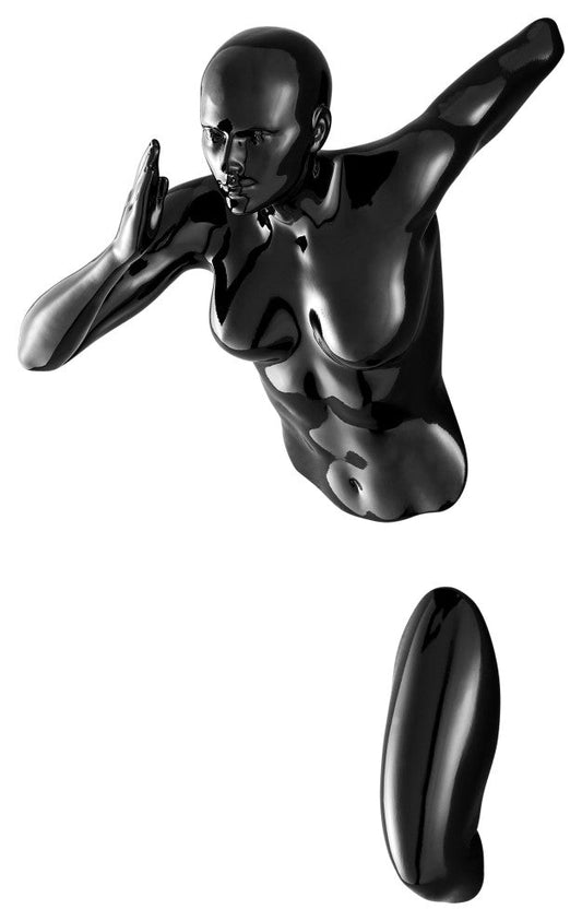 Glossy Wall Sculpture 13" Runner, Black-W