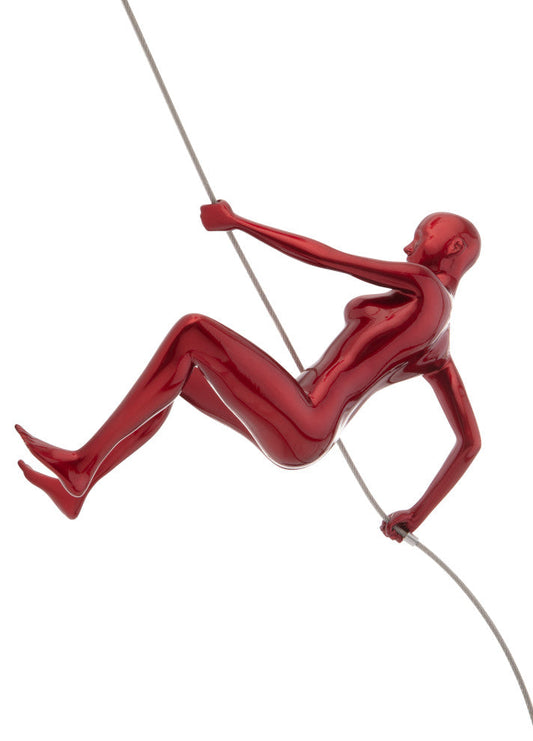 Metallic Wall Sculpture Climbing 8" Woman, Red