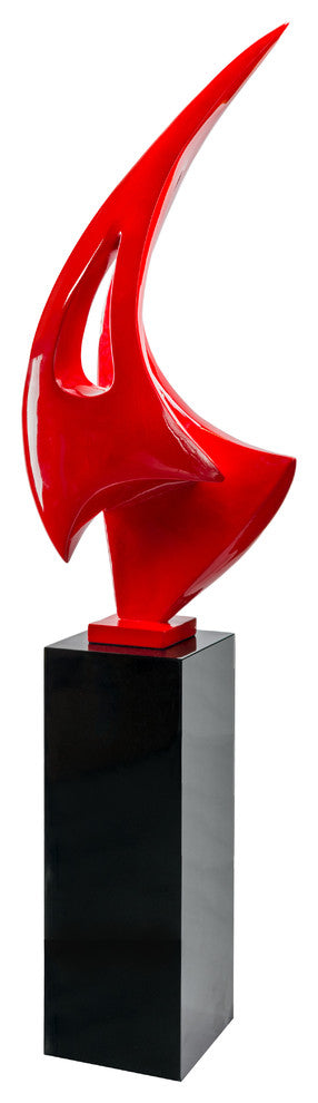 Sail Floor Sculpture With Black Stand, 70" Tall, Red