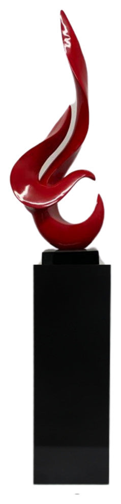 Flame Floor Sculpture With White Stand, 44" Tall, Red/Black