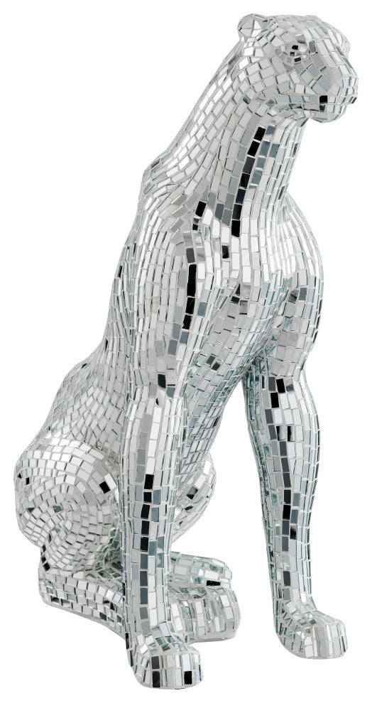 Boli Sitting Panther Sculpture, Glass & Chrome