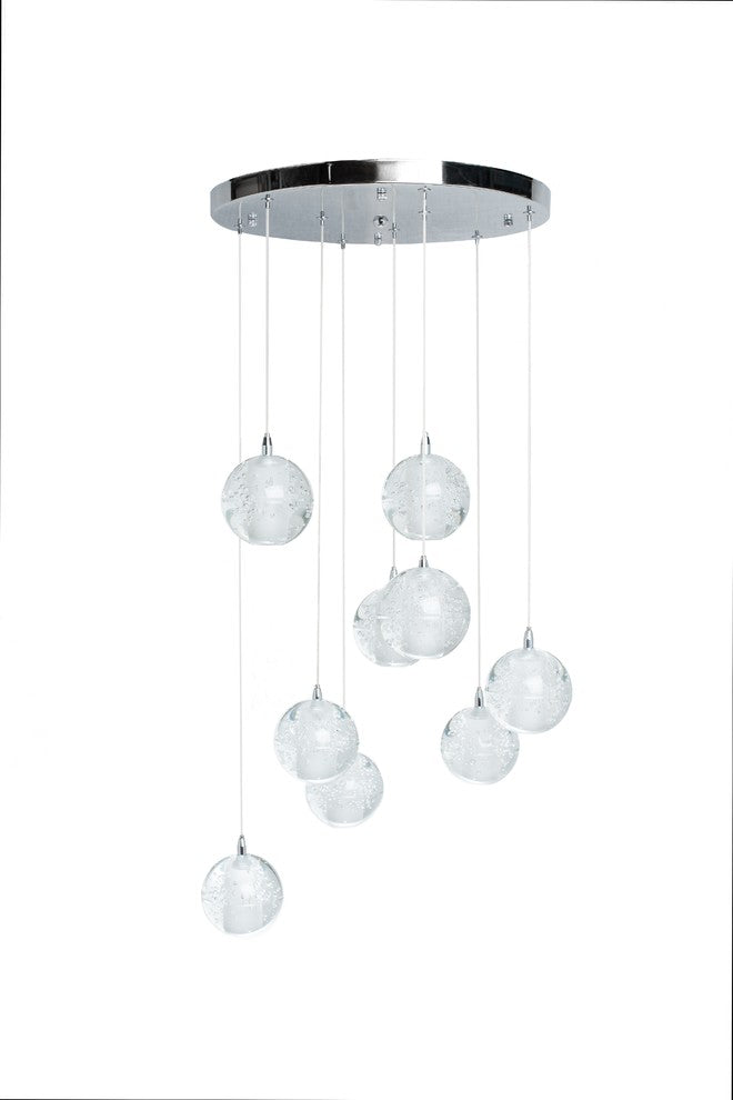 9 light Crystal Spheres Chandelier  // Round Chrome Canopy