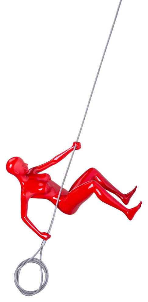 Glossy Wall Sculpture Climbing 8" Woman, Red
