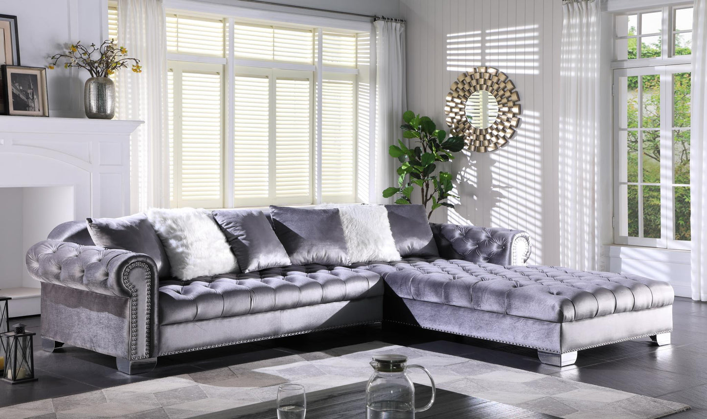 Kylie 2PC Grey Velvet Sectional